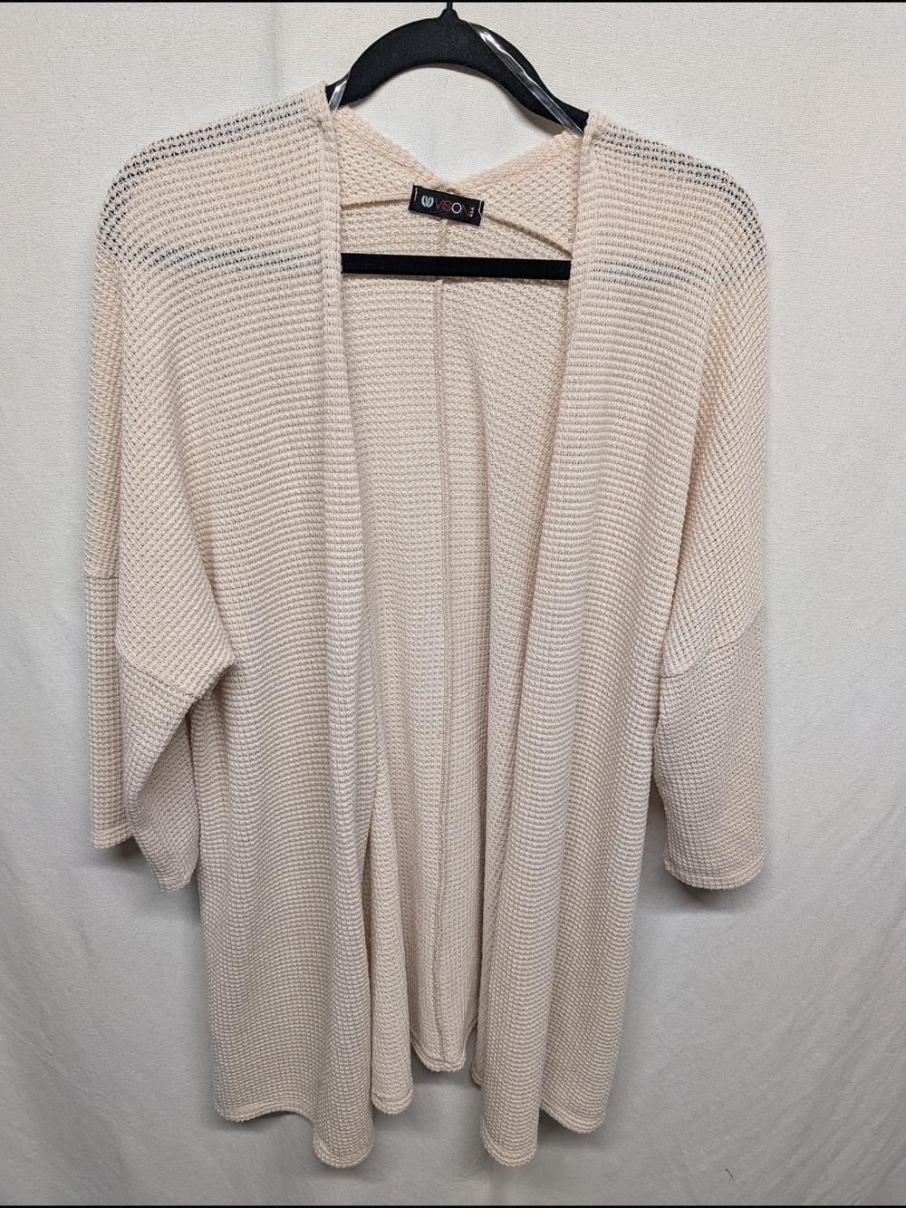 Open-Front Cream Knit Cardigan Sweater